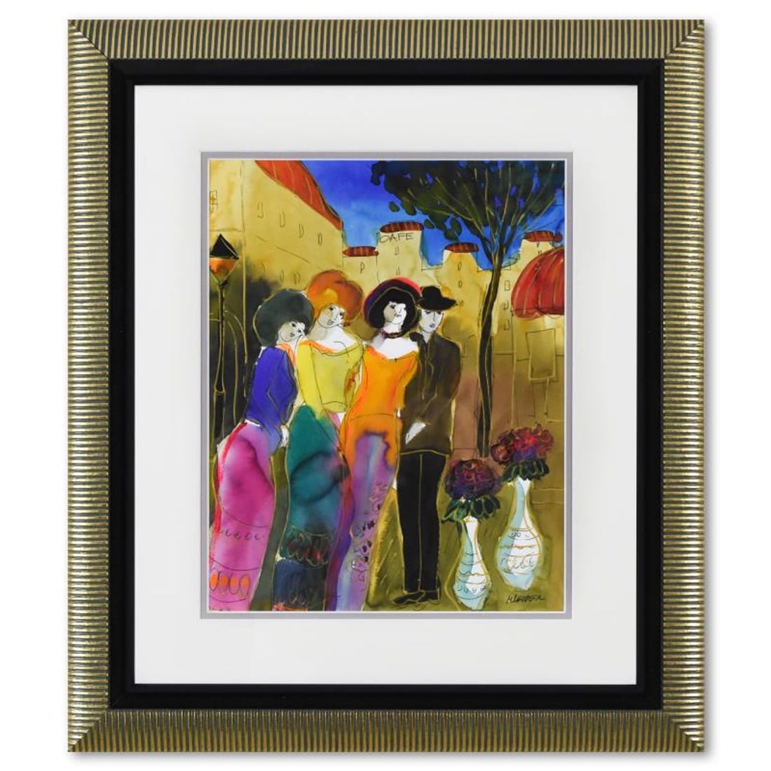 Moshe Leider, Framed Original Mixed Media Watercolor Painting, Hand Signed with Letter of: This is an original mixed media watercolor painting on paper by Moshe Leider, hand signed by the artist. This piece comes custom framed. Includes Letter of Authenticity. Measures approx. 20" x 23" (fr