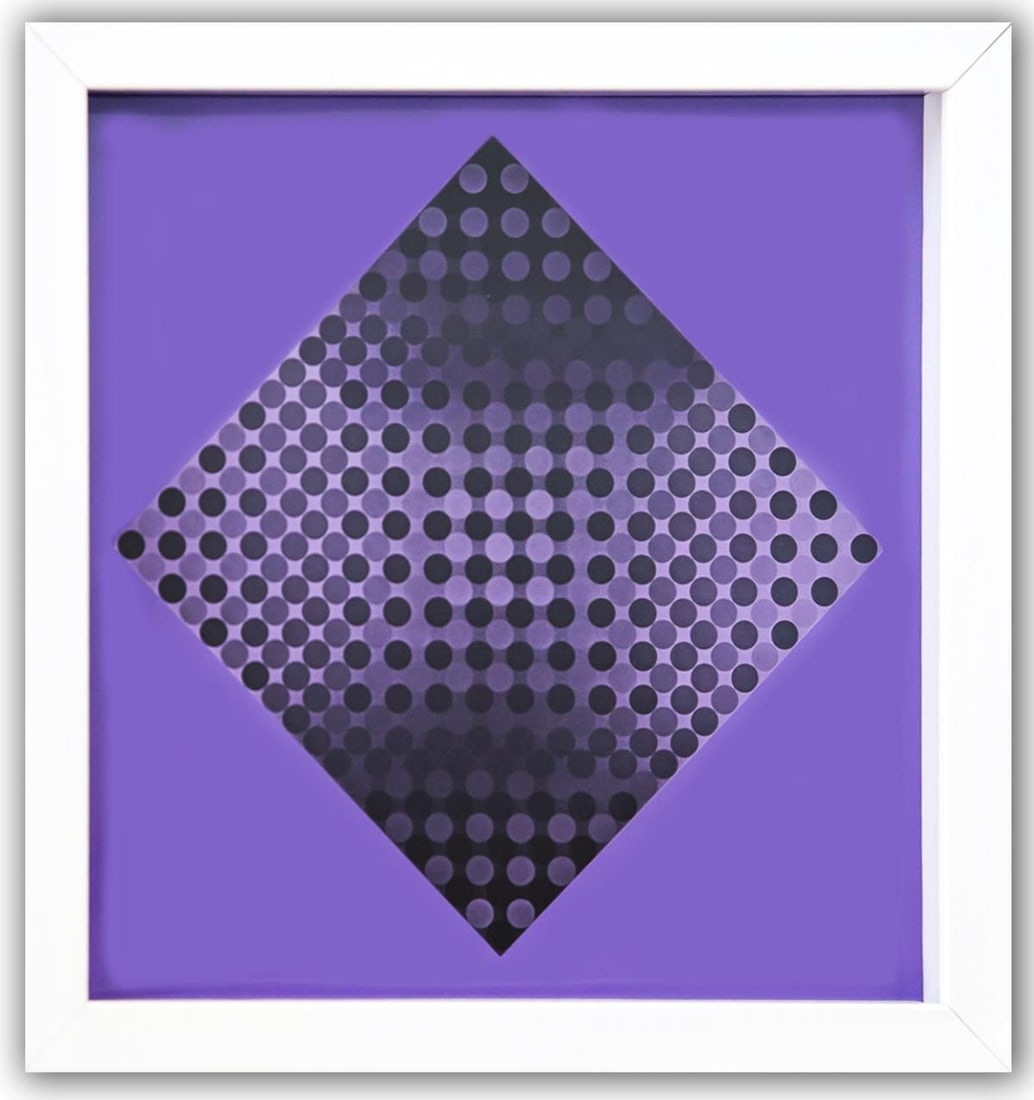 Victor Vasarely- Heliogravure Print "Untitled": Artist: Victor Vasarely. Medium: Heliogravure Print. Title: Untitled. Size: 10" x 10". Measures approx. 12" x 12" (framed). Additional: Custom Framed. Reference#: 21455.