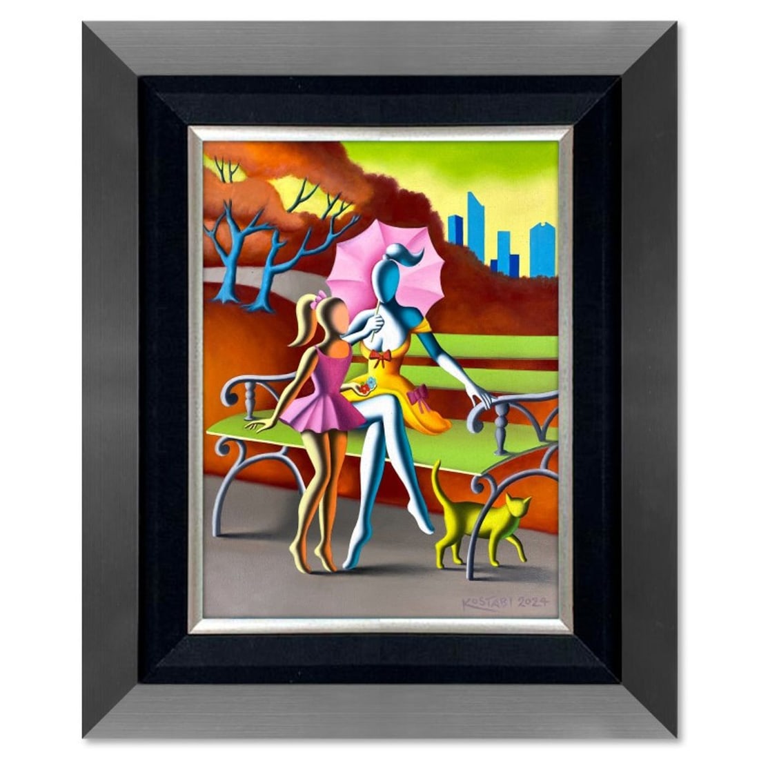 Mark Kostabi, "Autumn Bliss" Framed Original Oil Painting on Canvas, Hand Signed with COA (1 of 3)