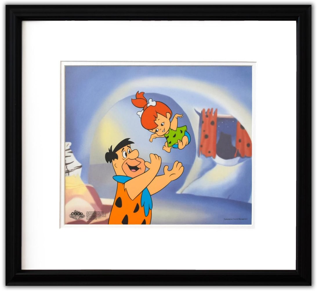 HANNA-BARBERA- Sericel "Fred Tossing Pebbles": Artist: HANNA-BARBERA. Medium: Sericel. Title: Fred Tossing Pebbles. Size: 10" x 12". Measures approx. 18" x 20" (framed). Certificate of Authenticity: Is included. Additional: Custom framed. This tru