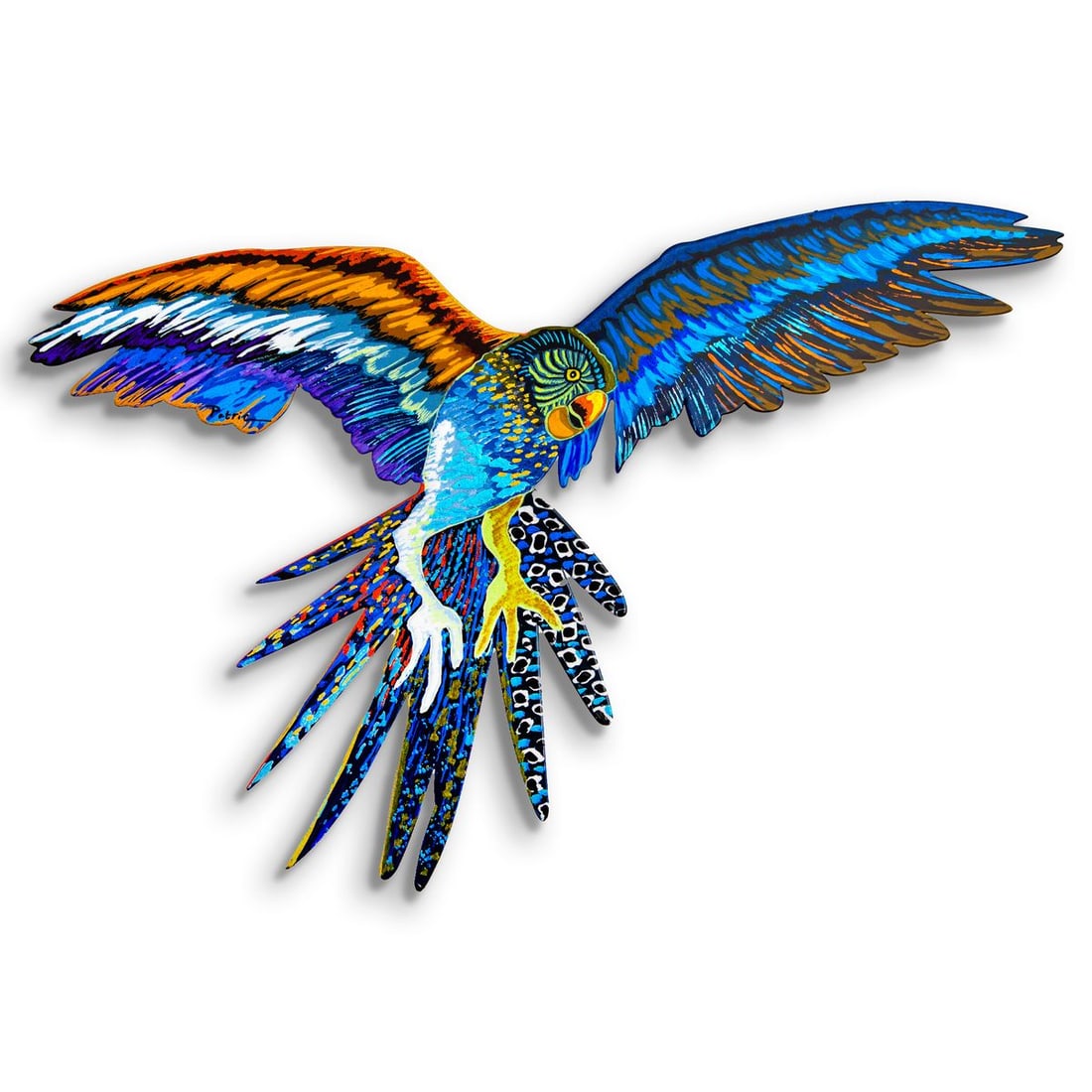 Patricia Govezensky- Original Painting on Laser Cut Steel "Macaw": Artist: Patricia Govezensky. Medium: Original Painting on Laser Cut Steel. Title: Macaw. Size: 11.5" x 18". Signature: Hand Signed by the artist. Certificate of Authenticity: Is included. Reference#: 