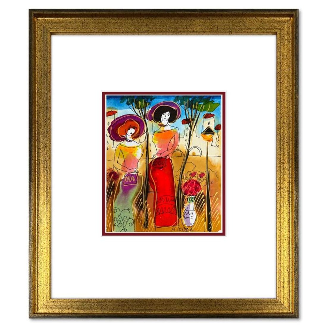 Moshe Leider, Framed Original Mixed Media Watercolor Painting, Hand Signed with Letter of (1 of 2)