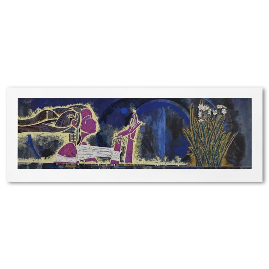 Lu Hong, "Spring Sensation" Limited Edition Serigraph (57" x 21.5"), Numbered and Hand Signed with: Spring Sensation is a limited edition serigraph on paper by Lu Hong, numbered and hand signed by the artist. Includes Letter of Authenticity. Measures approx. 57" x 21.5" (with border), 52" x 16" (ima