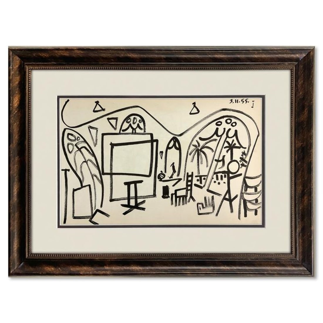 Pablo Picasso (1881-1973), "Carnet de Californie 3.11.55-1" Framed Lithograph on Paper with Letter: Carnet de Californie 3.11.55-1 is a lithograph on paper by Pablo Picasso (1881-1973). This piece is from Picasso's Carnet de Californie Series and was printed in Paris, France by Mourlot Studios in 19