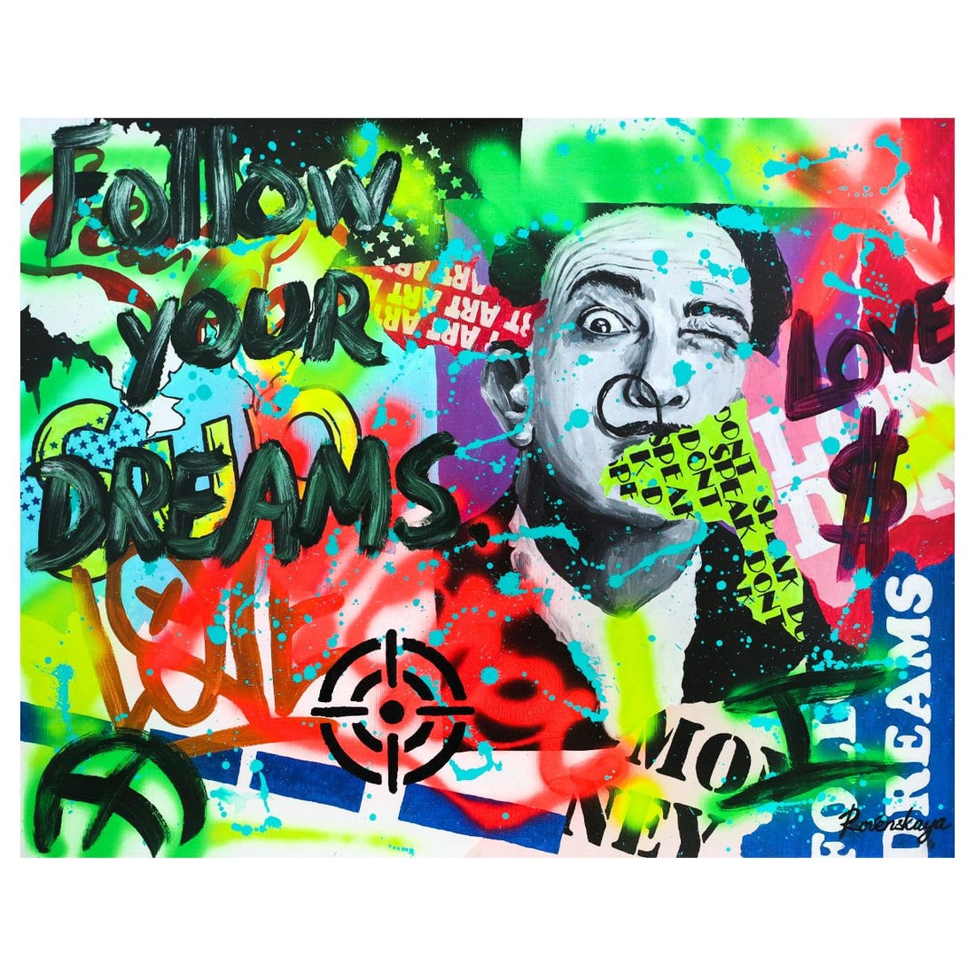 Nastya Rovenskaya- Mixed Media on Canvas "SUP": Artist: Nastya Rovenskaya. Medium: Mixed Media on Canvas. Title: SUP. Size: 24" x 30". Signature: Hand signed by the artist. Certificate of Authenticity: Is included. Reference#: 47565.