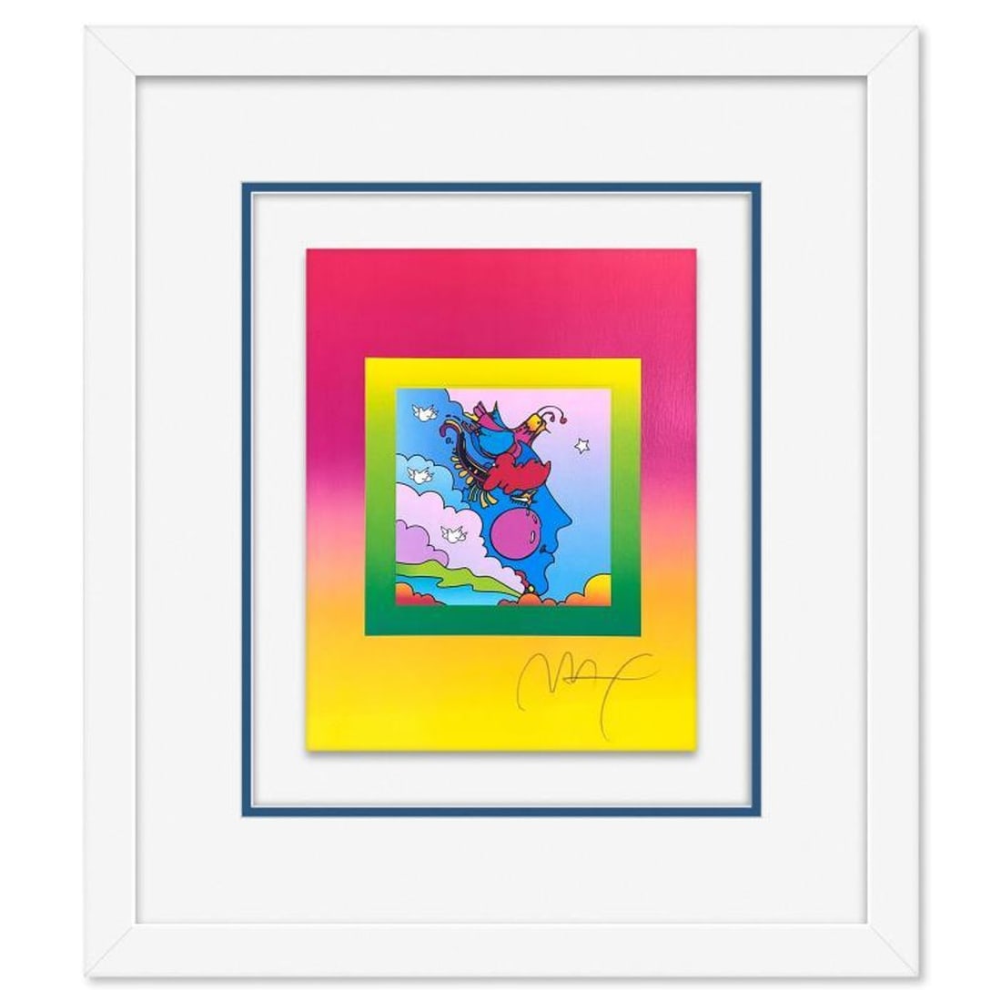 Peter Max, "Woodstock Profile on Blends" Framed Limited Edition Lithograph, Numbered and Hand Signed: Woodstock Profile on Blends is a limited edition lithograph on paper by Peter Max, numbered and hand signed by the artist. This piece comes framed. Includes Certificate of Authenticity from Peter Max 