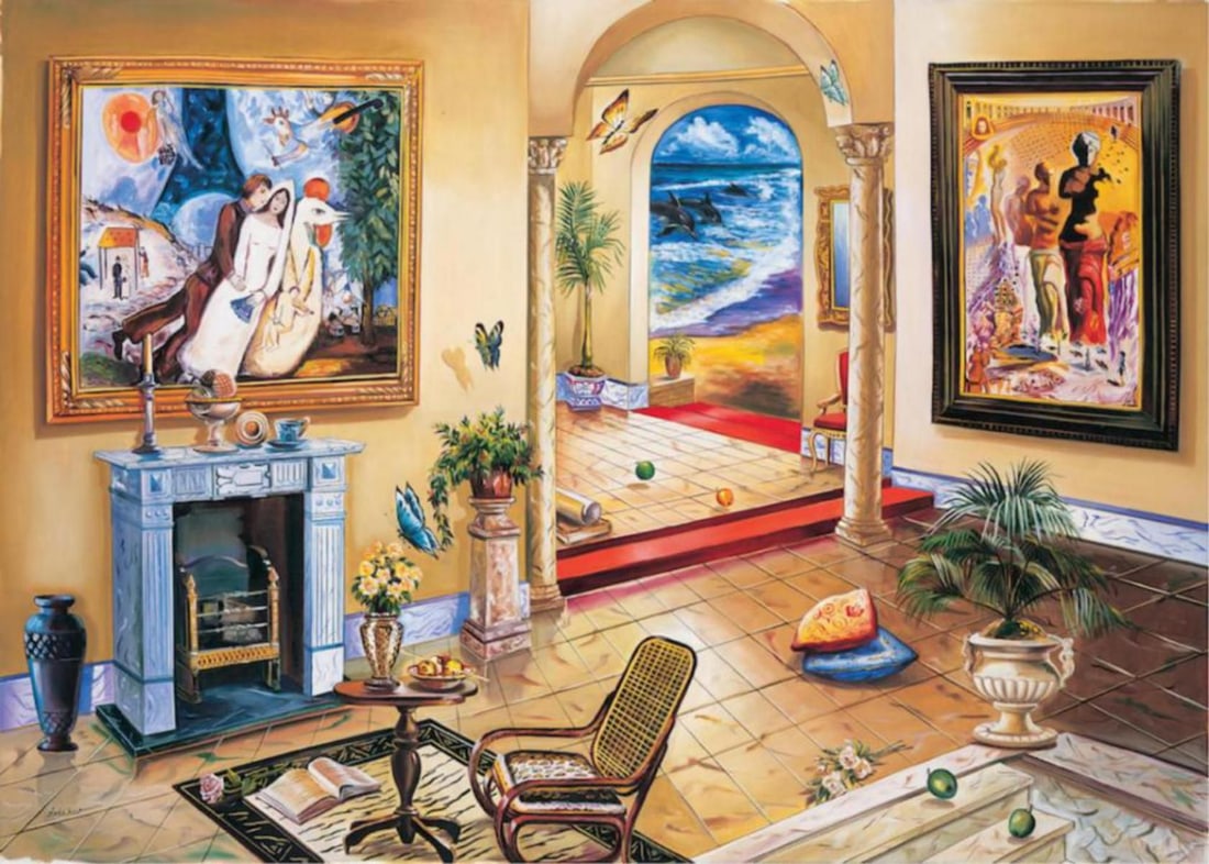 Alexander Astahov- Original Giclee on Canvas "Interior with Chagall": Artist: Alexander Astahov. Medium: Original Giclee on Canvas. Title: Interior with Chagall. Size: 24" x 36". Signature: Hand Signed by the Artist. Certificate of Authenticity: From the publisher. Refe