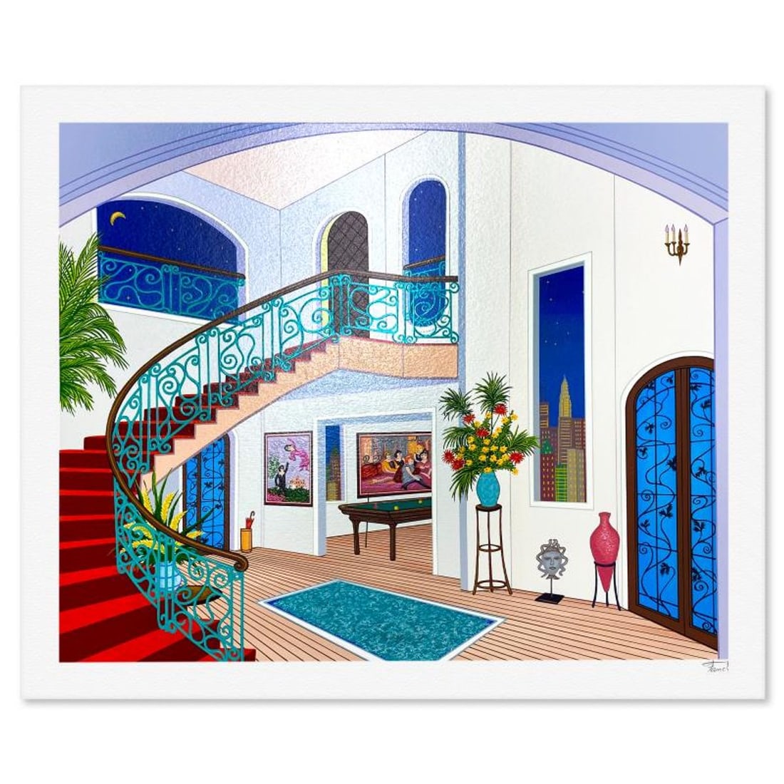 Fanch Ledan, "Interior with Toulouse" Limited Edition Serigraph, AP Numbered and Hand Signed with: Interior with Toulouse is a limited edition serigraph on paper by Fanch, AP numbered and hand signed by the artist. Includes Letter of Authenticity. Measures approx. 19.5" x 23.5" (border), 17" x 21" 