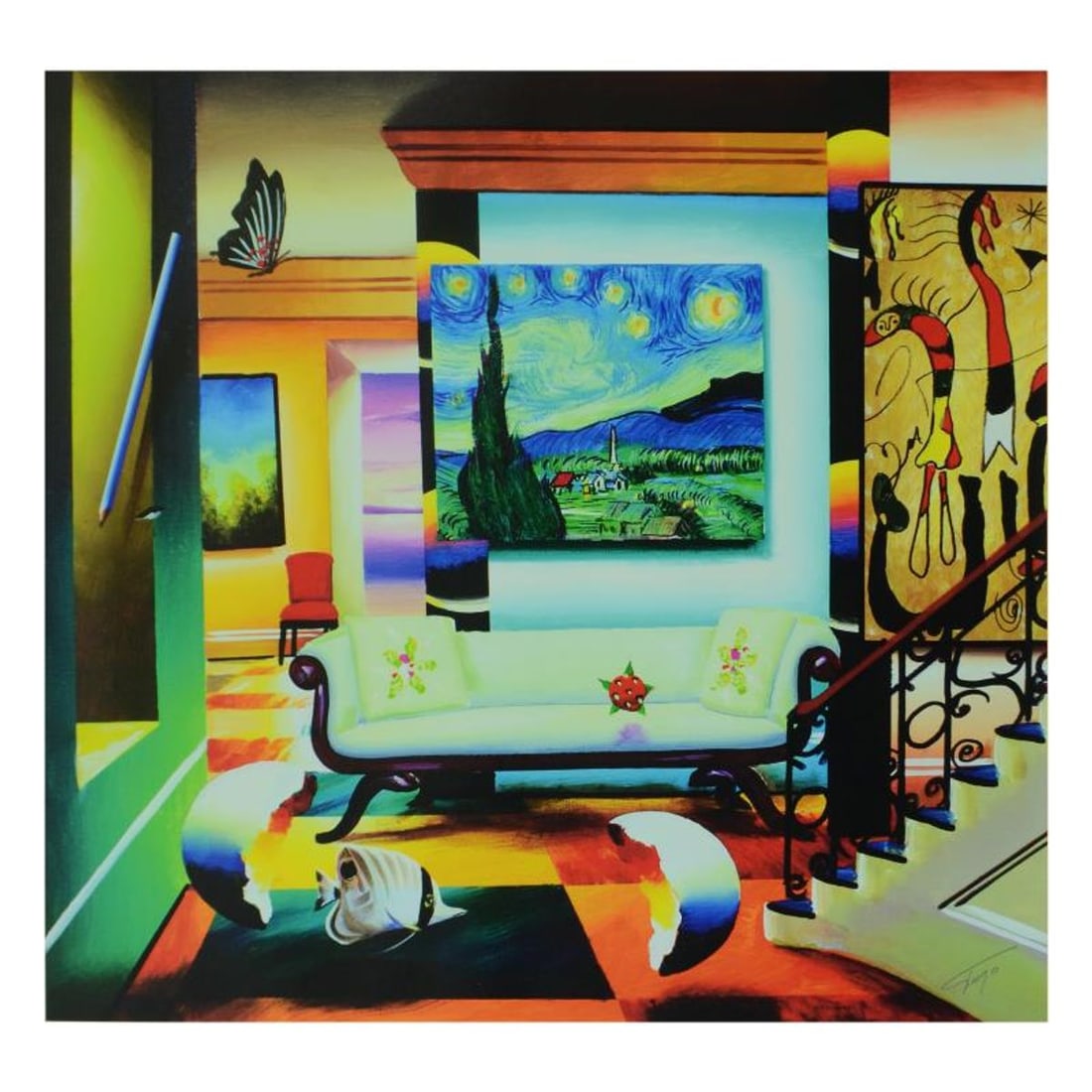 Ferjo, "Salon Of Van Gogh" Limited Edition on Canvas, Numbered and Signed with Letter of: Salon Of Van Gogh is a limited edition giclee on canvas, bearing Ferjo's authorized signature. Includes Letter of Authenticity. Measures approx. 24" x 22" (image). This item requires special handling