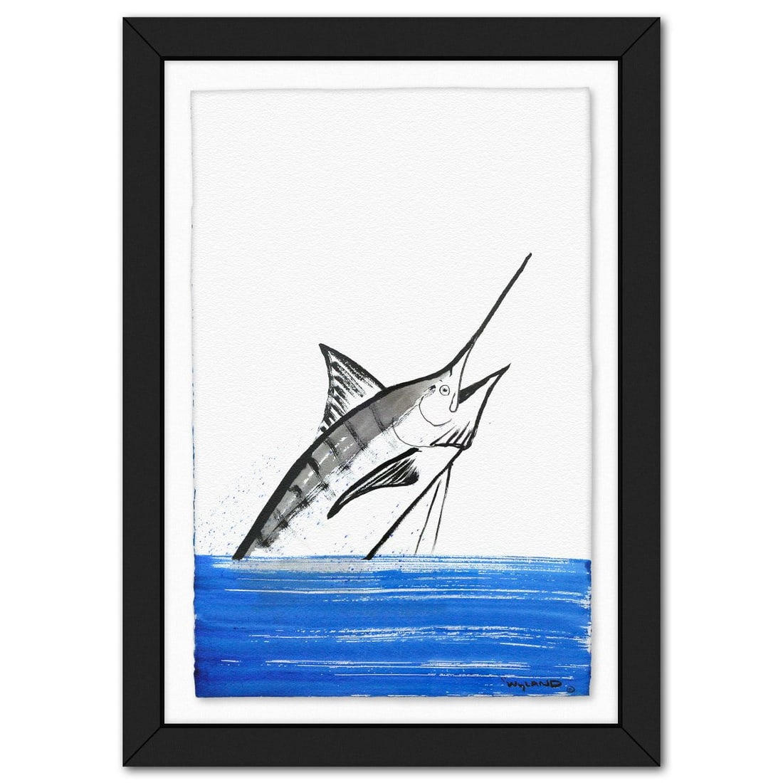 Wyland- Original Sumi Ink Painting "Marlin": Artist: Wyland. Medium: Original Sumi Ink Painting. Title: Marlin. Size: 40" x 26". Measures approx. 49" x 35" (framed). Signature: Hand signed by the artist. Certificate of Authenticity: Is included.