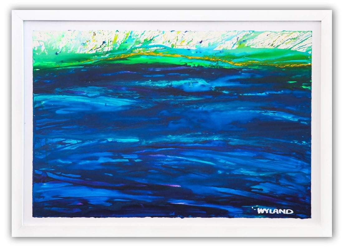 Wyland- Original Watercolor Painting on Deckle Edge Paper "Abstract": Artist: Wyland. Medium: Original Watercolor Painting on Deckle Edge Paper. Title: Abstract. Size: 26" x 40". Measures approx. 32" x 46" (framed). Signature: Hand Signed by the artist. Certificate of A