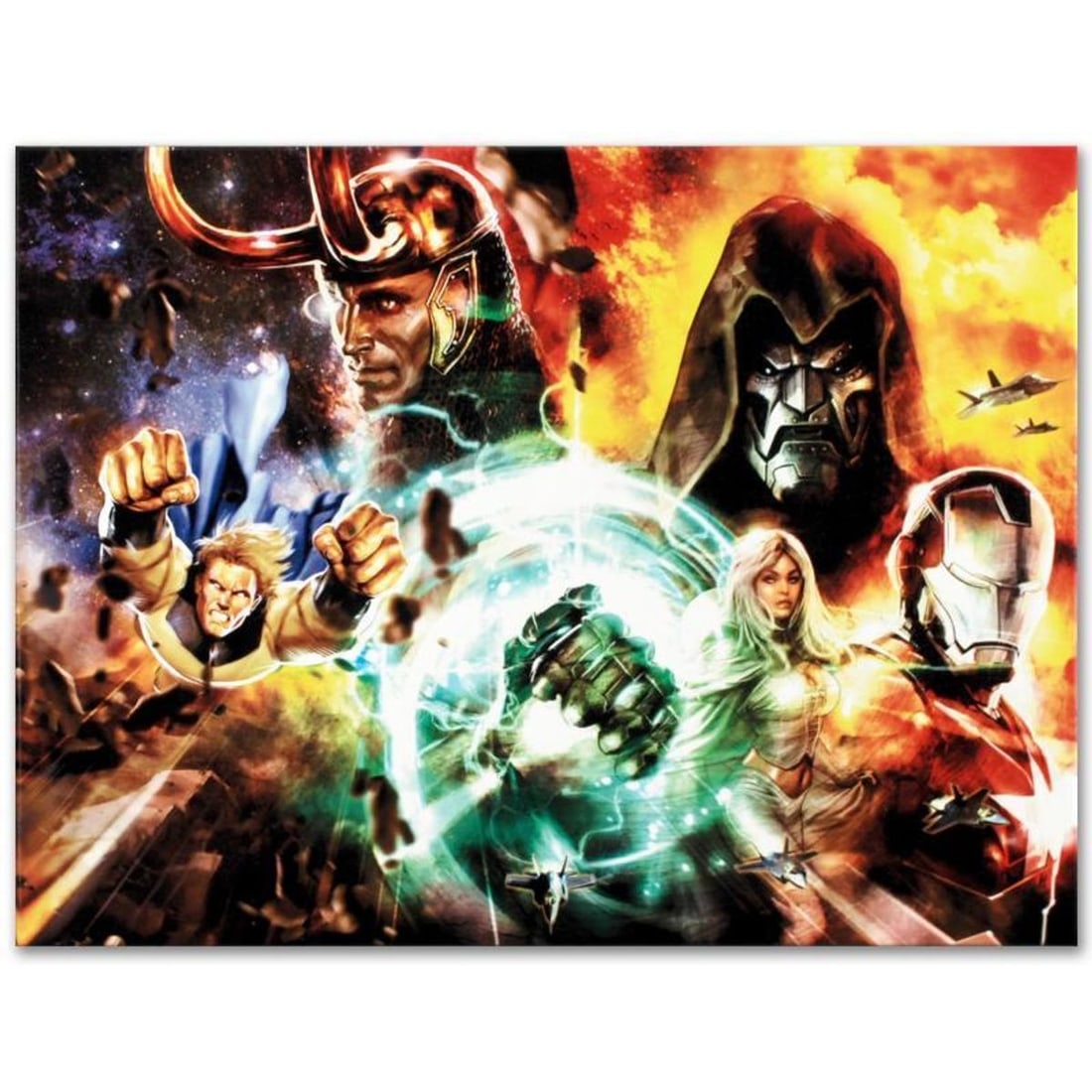 Marvel Comics "What If? #200" Numbered Limited Edition Giclee on Canvas by Dave Wilkins with COA.: A piece of comic book history, this limited edition, from original art by Dave Wilkins, depicts Emma Frost, Dr. Doom, Iron Patriot, Sentry and Loki. Dave Wilkins' first encounter with fantasy art was 