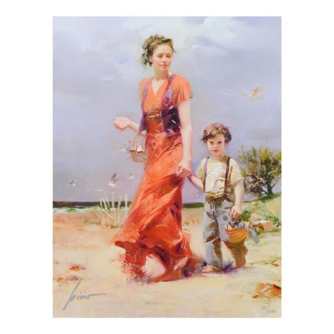 Pino (1939-2010), "A Day At the Beach" Hand Signed Limited Edition on Canvas with Certificate of (1 of 1)