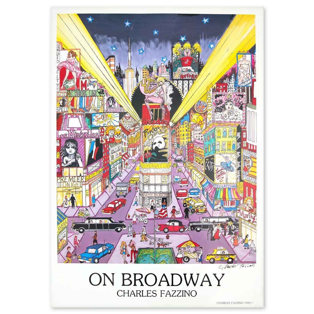 Charles Fazzino- Poster "On Broadway": Artist: Charles Fazzino. Medium: Poster. Title: On Broadway. Size: 35" x 25". Signature: Hand signed. Certificate of Authenticity: Is included. Reference#: 10050.