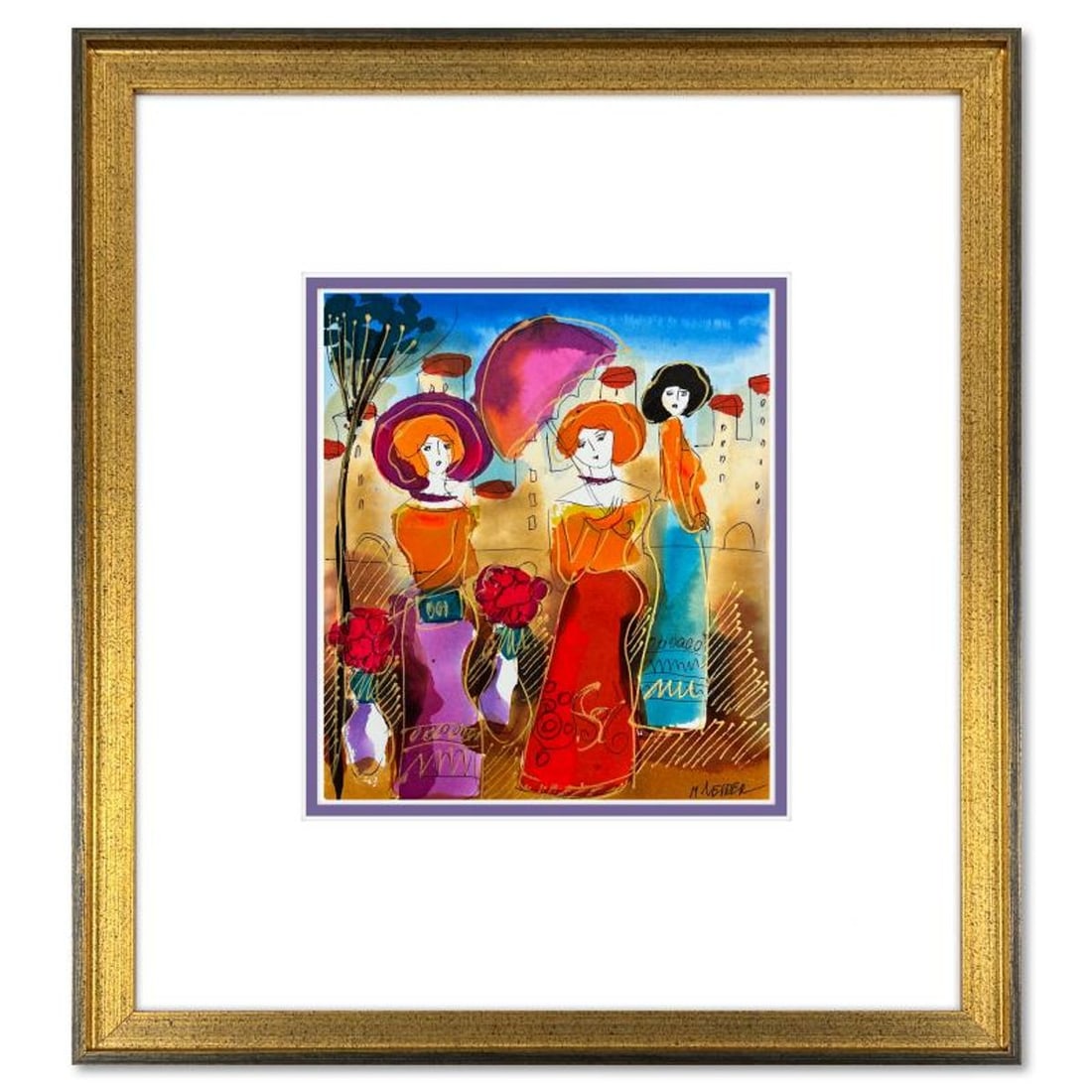 Moshe Leider, Framed Original Mixed Media Watercolor Painting, Hand Signed with Letter of: This is an original mixed media watercolor painting on paper by Moshe Leider. Hand signed by the artist, this piece comes custom framed and includes a Letter of Authenticity. Measures approximately 16