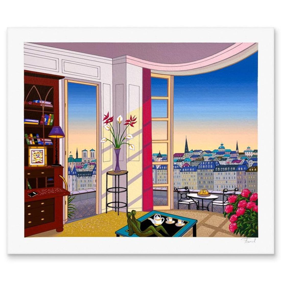 Fanch Ledan, "Breakfast in Paris" Limited Edition Serigraph, AP Numbered and Hand Signed with Letter: Breakfast in Paris is a limited edition serigraph on paper by Fanch Ledan, AP numbered and hand signed by the artist. Includes Letter of Authenticity. Measures approx. 19" x 16" (border), 16.5" x 13.5