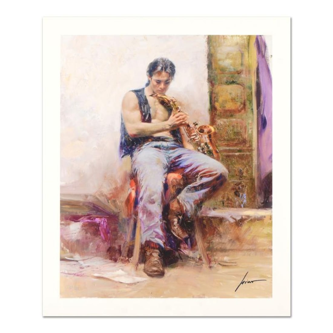 Pino (1939-2010), "Music Lover" Limited Edition Giclee. Numbered and Hand Signed; Certificate of: Music Lover is a limited edition giclee on paper by Pino (1939-2010). The piece comes numbered and is hand signed by the artist. Includes Certificate of Authenticity. Measures approximately 20 x 16" (