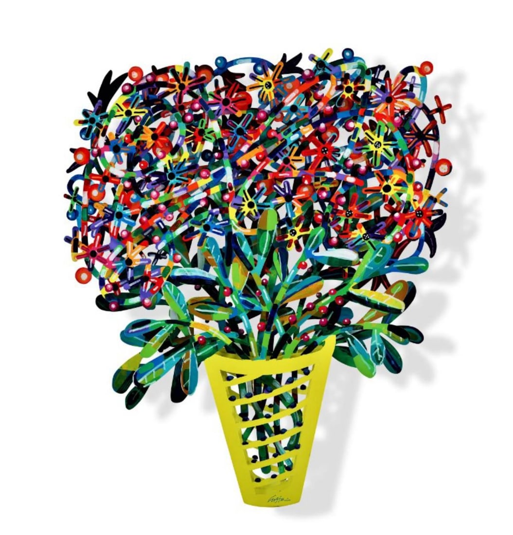 David Gerstein- Mixed Media Cutout Aluminum "Bouquet - Jaffa": Artist: David Gerstein. Medium: Mixed Media Cutout Aluminum. Title: Bouquet - Jaffa. Size: 31" x 35". Signature: Signed and numbered. Certificate of Authenticity: Is included. Additional: Edition - 95