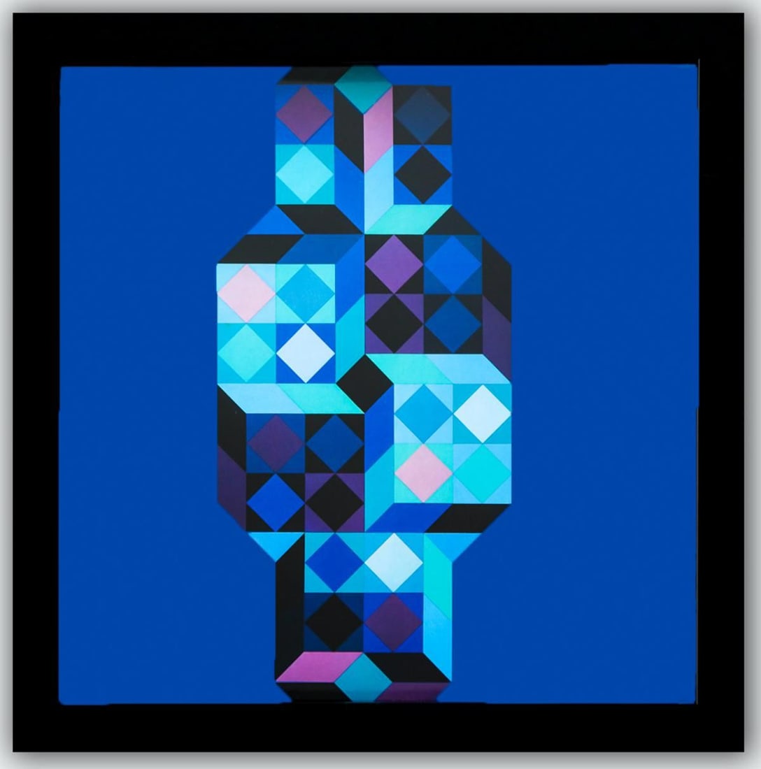 Victor Vasarely- Heliogravure Print "Untitled": Artist: Victor Vasarely. Medium: Heliogravure Print. Title: Untitled. Size: 10" x 10". Measures approx. 12" x 12" (framed). Additional: Custom Framed. Reference#: 21493.