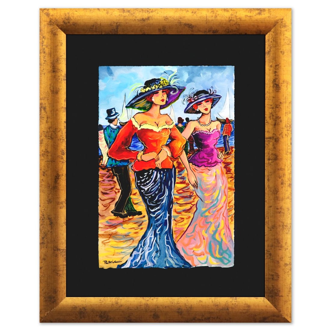 Patricia Govezensky- Original Watercolor "Seaside Promenade": Artist: Patricia Govezensky. Medium: Original Watercolor. Title: Seaside Promenade. Size: 11" x 7". Measures approx. 18" x 14" (framed). Signature: Hand signed. Certificate of Authenticity: Is