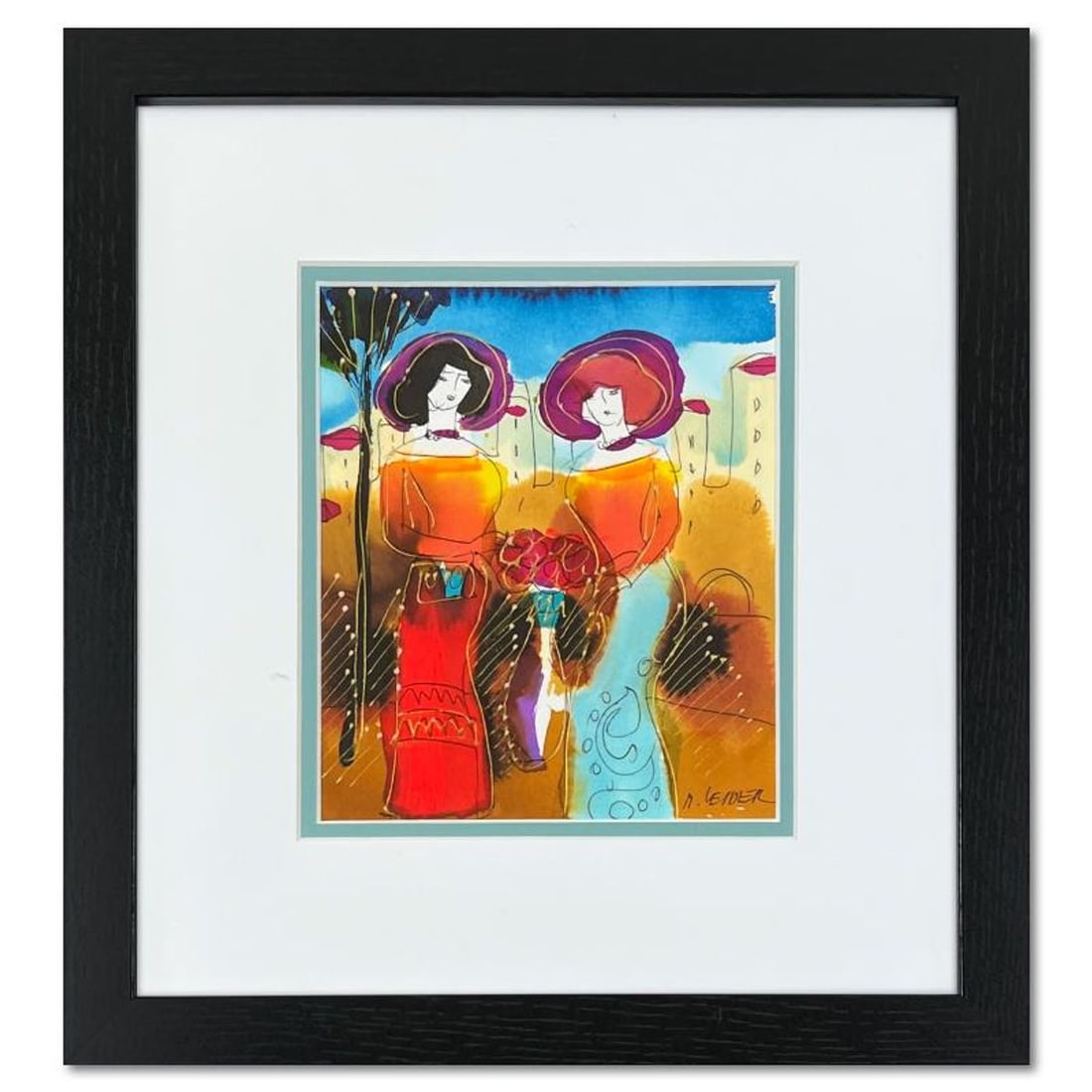 Moshe Leider, Framed Original Mixed Media Watercolor Painting, Hand Signed with Letter of: This is an original mixed media watercolor painting on paper by Moshe Leider, hand signed by the artist. This piece comes custom framed and includes a Letter of Authenticity. Measures approximately 14