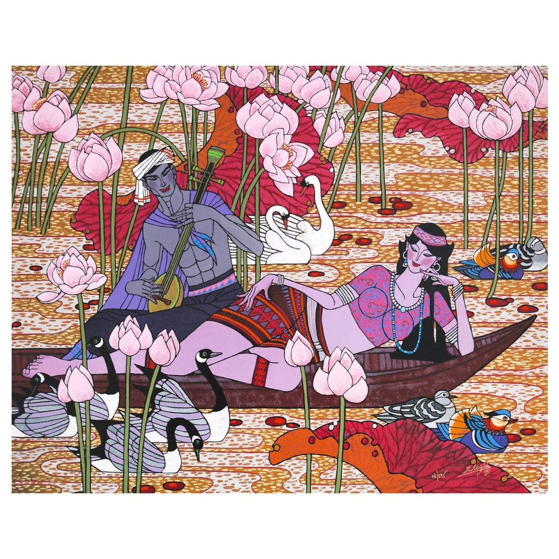 Zu Ming Ho- Silkscreen "Golden Time": Artist: Zu Ming Ho. Medium: Silkscreen. Title: Golden Time. Size: 24" x 30". Signature: Hand signed and numbered. Reference#: 74853.