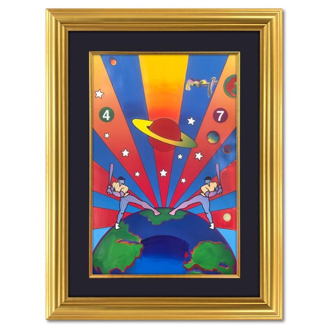 Peter Max, "World Series 2000" Framed One-of-a-Kind Acrylic Mixed Media (48.5" x 36.5"), Hand Signed: World Series 2000 is a one-of-a-kind acrylic mixed media on paper, hand signed by Peter Max. On the reverse side of this piece there is a registration number from Peter Max Studios certifying authenti