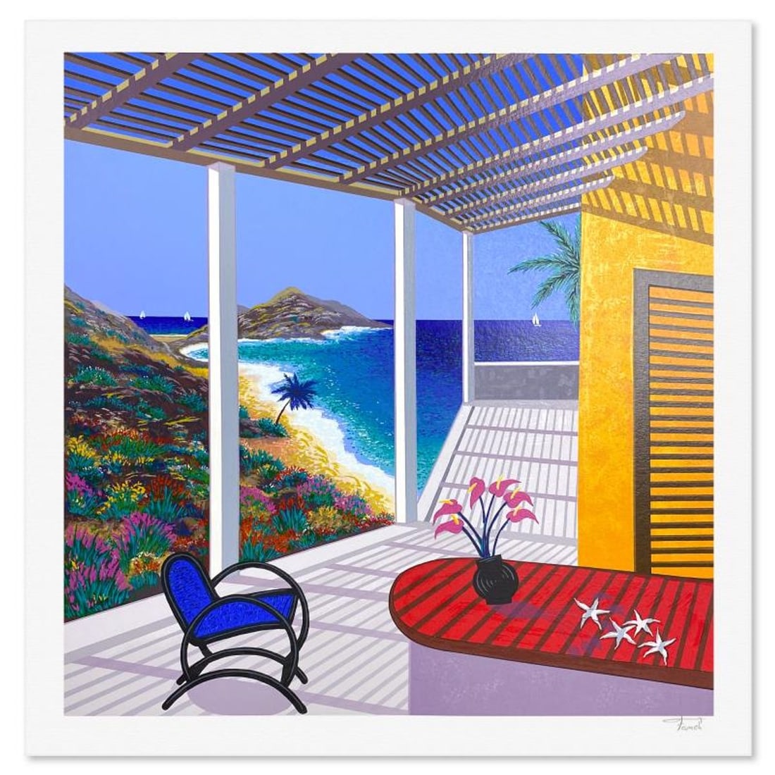 Fanch Ledan, "Lumiere D'Azur" Limited Edition Serigraph, EA Numbered and Hand Signed with Letter of: Lumiere D'Azur is a limited edition serigraph on paper by Fanch, EA numbered and hand signed by the artist. Includes Letter of Authenticity. Measures approx. 21" x 21" (border), 18.5" x 18.5" (image).
