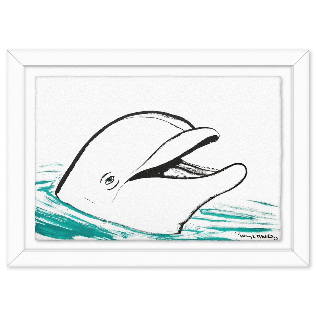 Wyland- Original Sumi Ink Painting "Dolphin": Artist: Wyland. Medium: Original Sumi Ink Painting. Title: Dolphin. Size: 30" x 42". Measures approx. 39" x 51" (framed). Signature: Hand signed by the artist. Certificate of Authenticity: Is