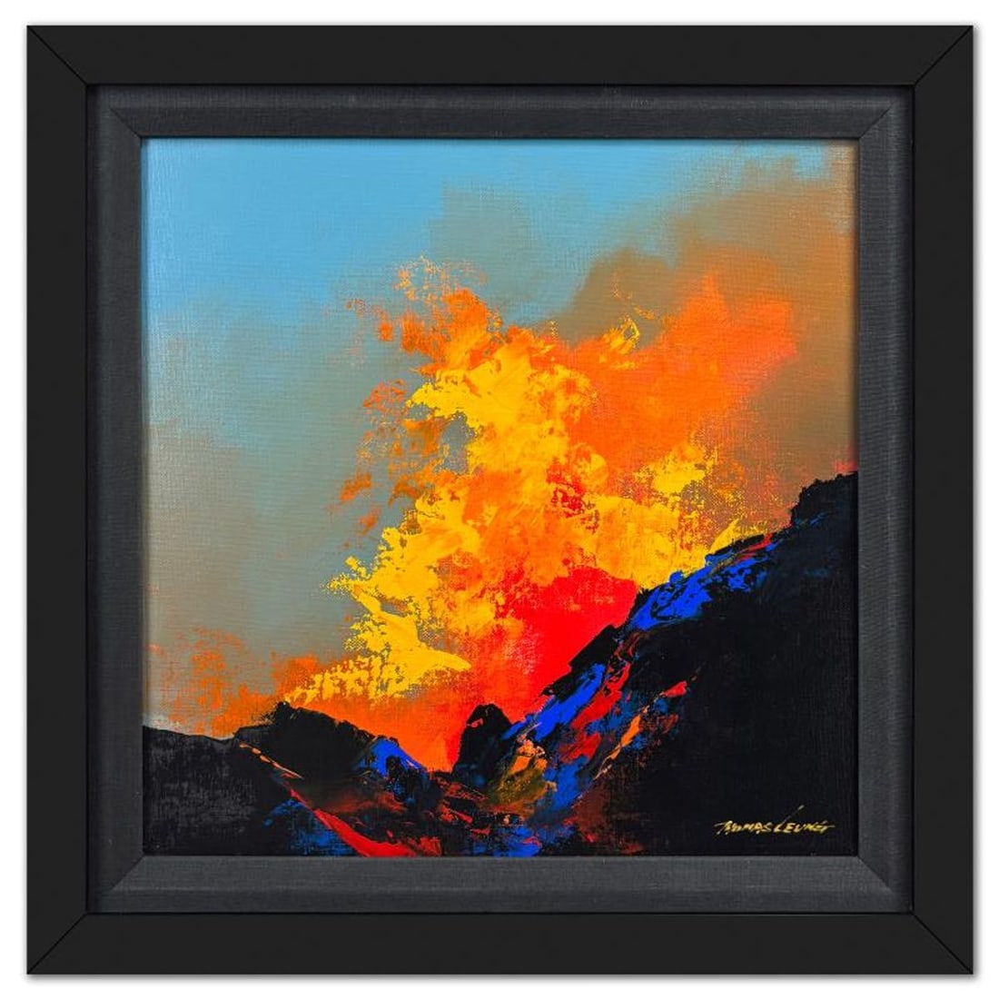 Thomas Leung, "Lava Erupt 1" Framed Original Acrylic Painting on Canvas Board, Hand Signed with: Lava Erupt 1 is an original acrylic painting on canvas board by Thomas Leung, hand signed by the artist. This piece comes custom framed. Includes Letter of Authenticity. Measures approx. 20" x 20"