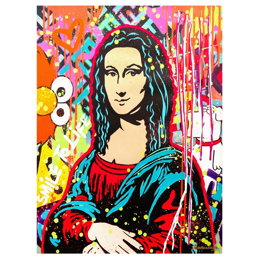 Nastya Rovenskaya- Mixed Media on Canvas "Mona Unmasked": Artist: Nastya Rovenskaya. Medium: Mixed Media on Canvas. Title: Mona Unmasked. Size: 40" x 30". Signature: Hand Signed. Certificate of Authenticity: Is included. Reference#: 30206.