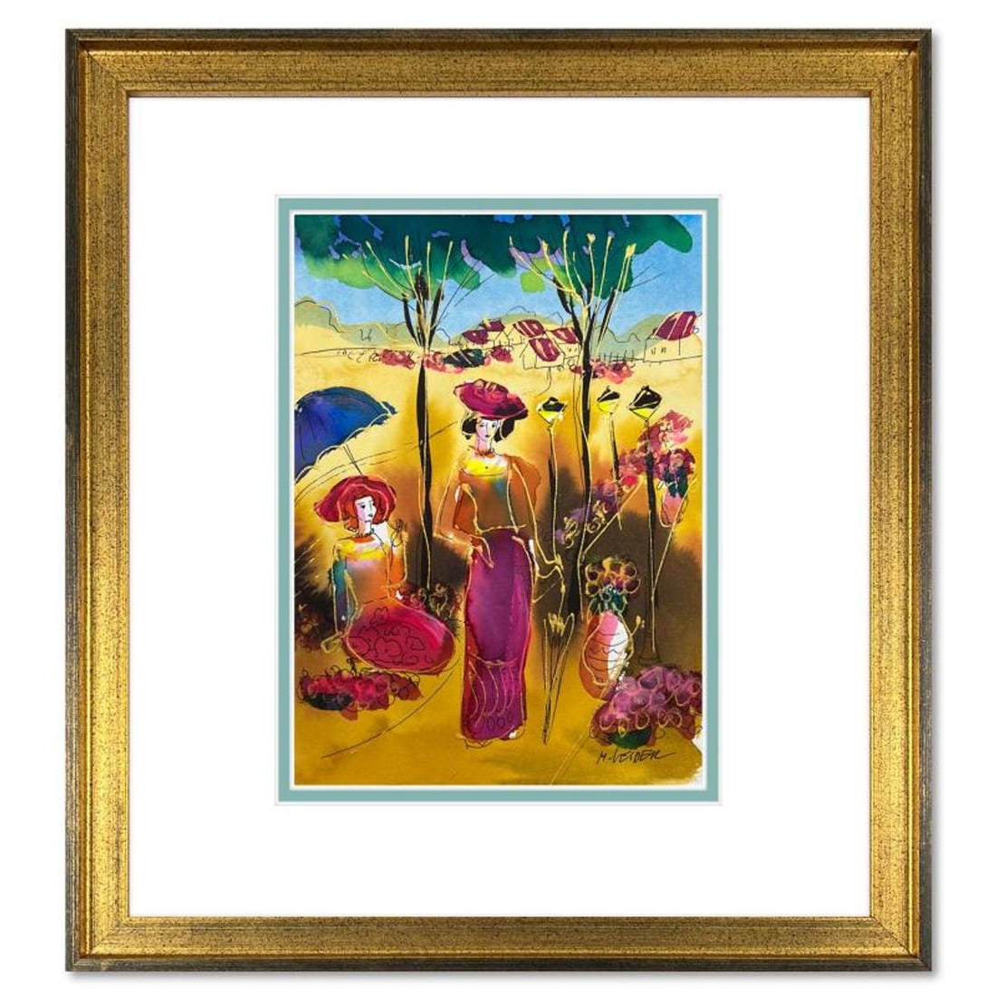 Moshe Leider, Framed Original Mixed Media Watercolor Painting, Hand Signed with Letter of: This is an original mixed media watercolor painting on paper by Moshe Leider. Hand signed by the artist, this piece comes custom framed and includes a Letter of Authenticity. Measures approximately 16