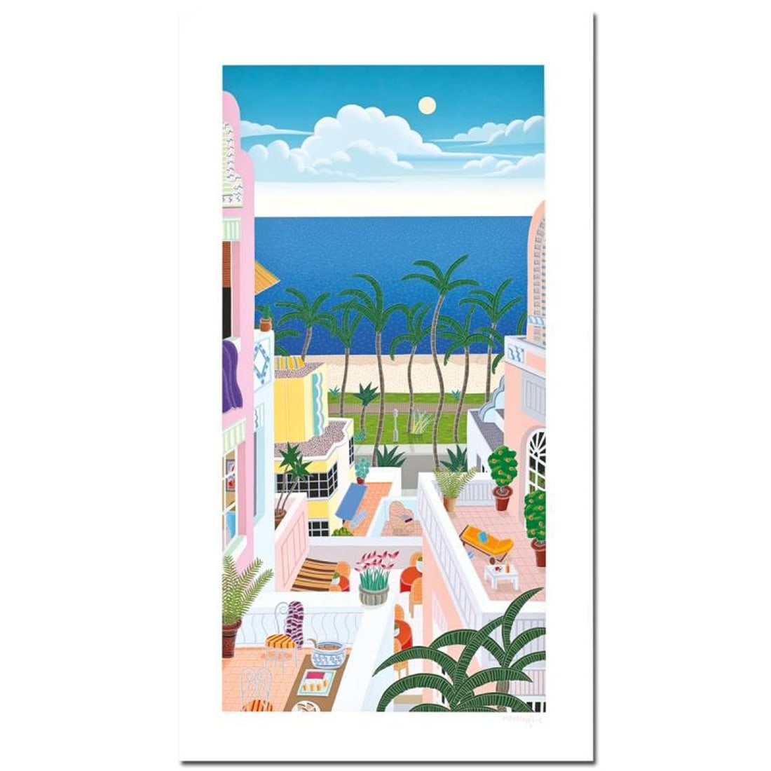 Thomas Mcknight, "Miami Beach" Limited Edition Serigraph, Numbered and Hand Signed with Letter of: Miami Beach is a limited edition serigraph on paper by Thomas Mcknight, numbered and hand signed by the artist. Includes Letter of Authenticity. Measures approx. 18" x 36" (border), 36" x 18" (image).