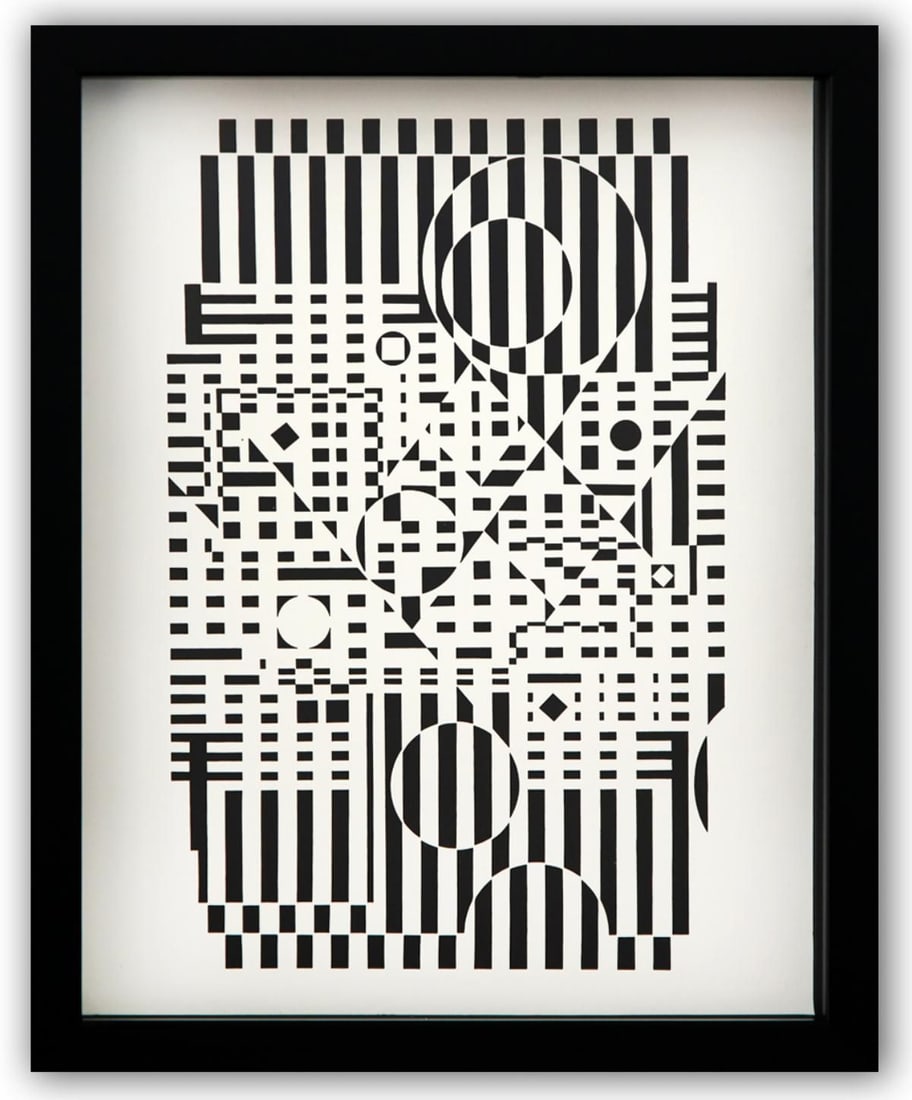 Victor Vasarely- Heliogravure Print "Untitled": Artist: Victor Vasarely. Medium: Heliogravure Print. Title: Untitled. Size: 14" x 11". Measures approx. 15" x 12" (framed). Additional: Custom Framed. Reference#: 21574.