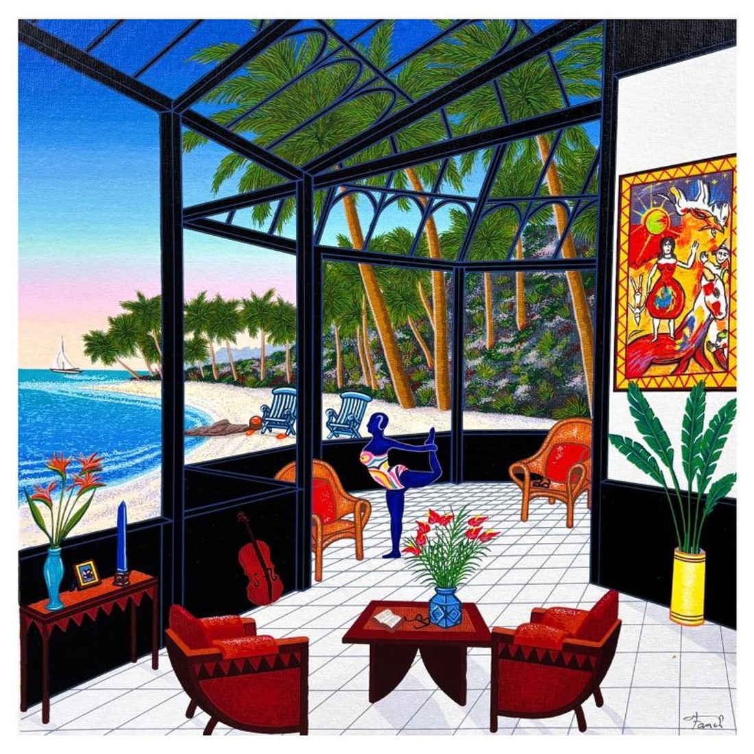 Fanch Ledan, "Life is a Beach" Limited Edition Serigraph on Canvas, AP Numbered and Hand Signed with: Life is a Beach is a limited edition serigraph on canvas by Fanch Ledan, AP numbered and hand signed by the artist. Includes Certificate of Authenticity. Measures approx. 18" x 18" (image).