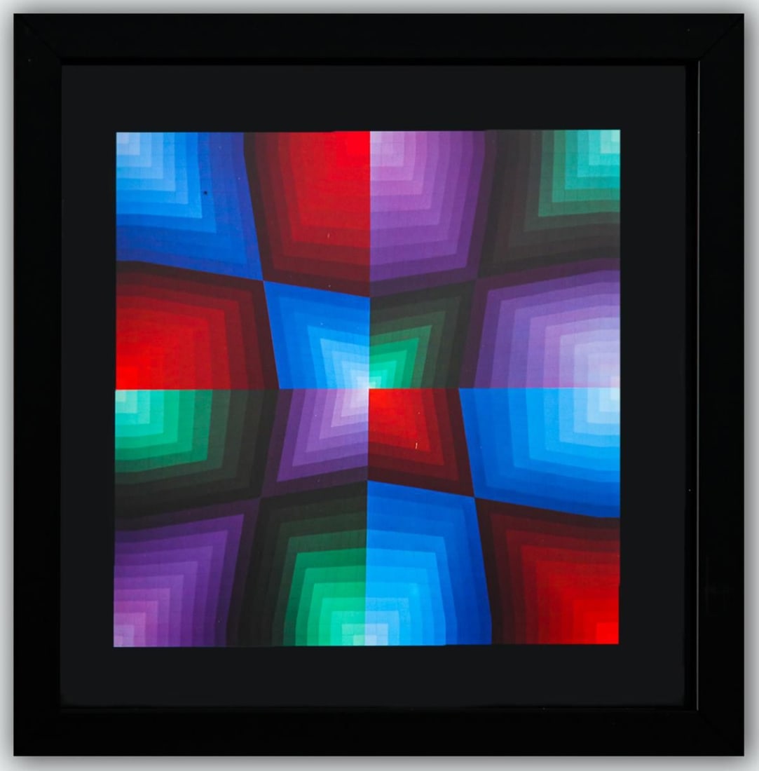 Victor Vasarely- Heliogravure Print "Untitled": Artist: Victor Vasarely. Medium: Heliogravure Print. Title: Untitled. Size: 10" x 10". Measures approx. 12" x 12" (framed). Additional: Custom Framed. Reference#: 21491.