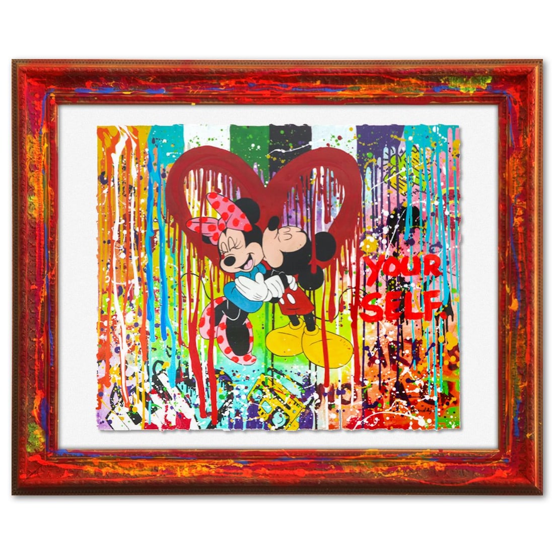 Nastya Rovenskaya- Mixed Media on Paper with Painted Frame "In Love": Artist: Nastya Rovenskaya. Medium: Mixed Media on Paper with Painted Frame. Title: In Love. Size: 20" x 24". Measures approx. 30" x 36" (framed). Signature: Hand signed. Certificate of Authenticity: