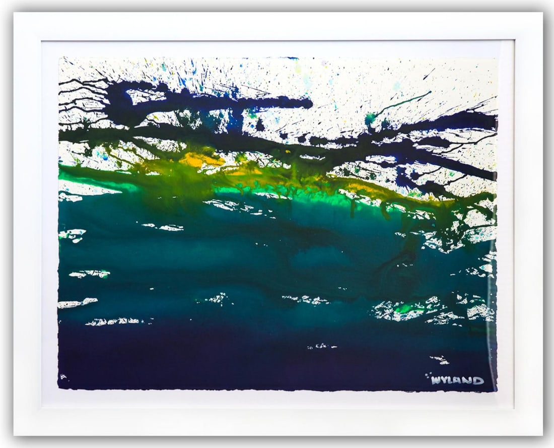 Wyland- Original Watercolor Painting on Deckle Edge Paper "Abstract": Artist: Wyland. Medium: Original Watercolor Painting on Deckle Edge Paper. Title: Abstract. Size: 22" x 30". Measures approx. 29" x 36" (framed). Signature: Hand Signed by the artist. Certificate of
