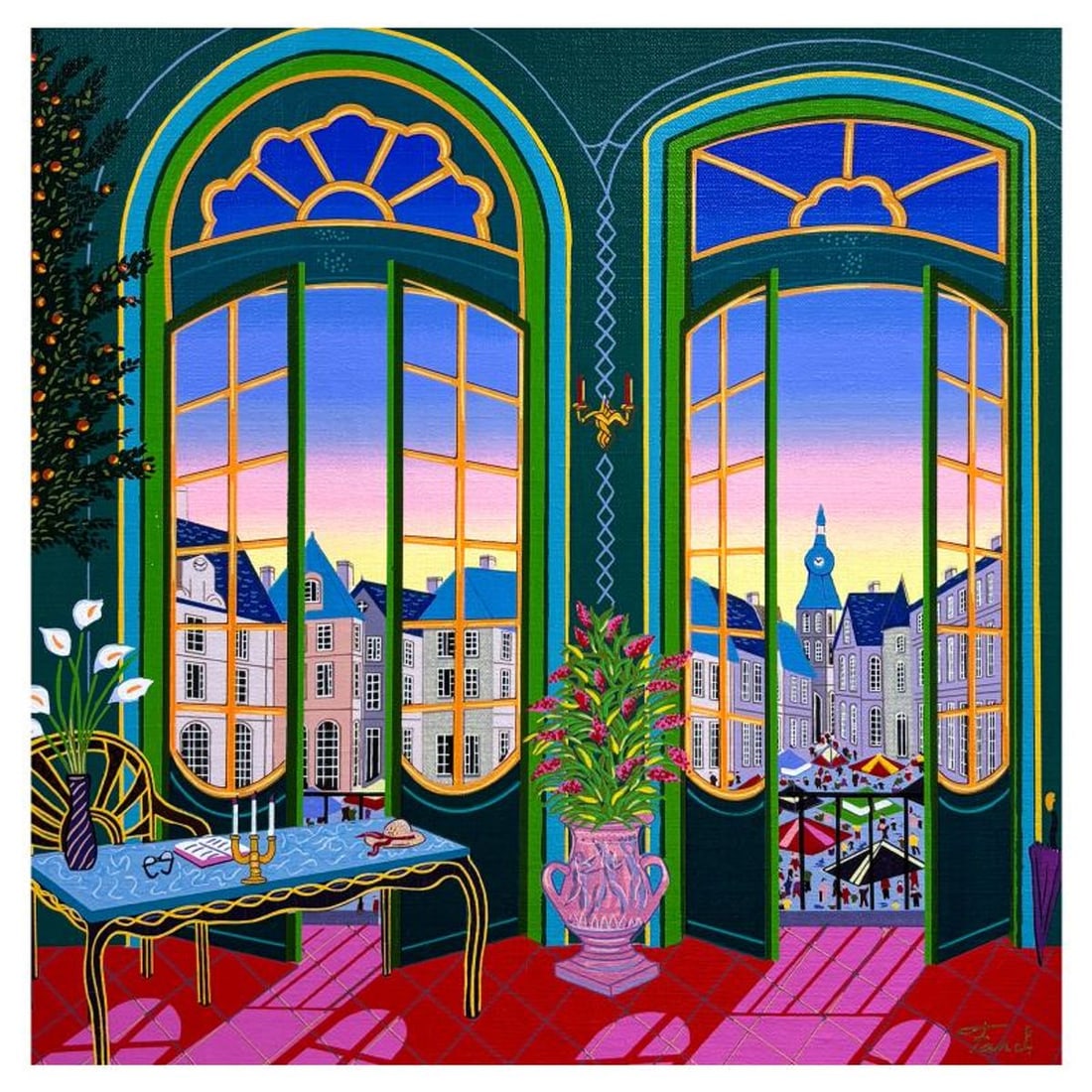 Fanch Ledan, "Village vu de Chateau" Limited Edition Serigraph on Canvas, AP Numbered and Hand (1 of 2)