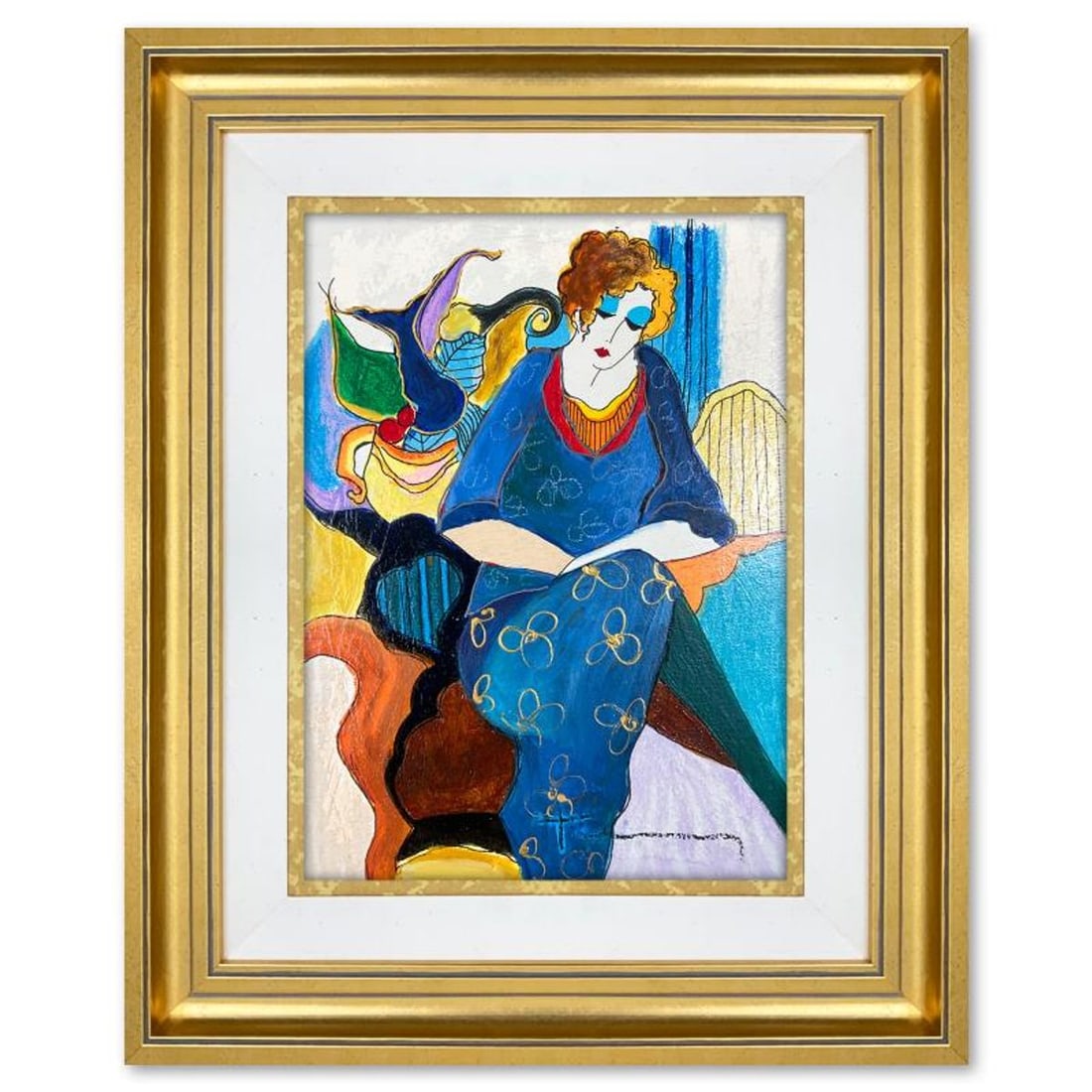 Itzchak Tarkay (1935-2012), "Memorie" Framed One-of-a-Kind Mixed Media Over Paint on Wood, Hand: Memorie is a one-of-a-kind mixed media over paint on wood by Itzchak Tarkay (1935-2012), hand signed by the artist. This piece comes custom framed. Includes Letter of Authenticity. Measures approx. 19