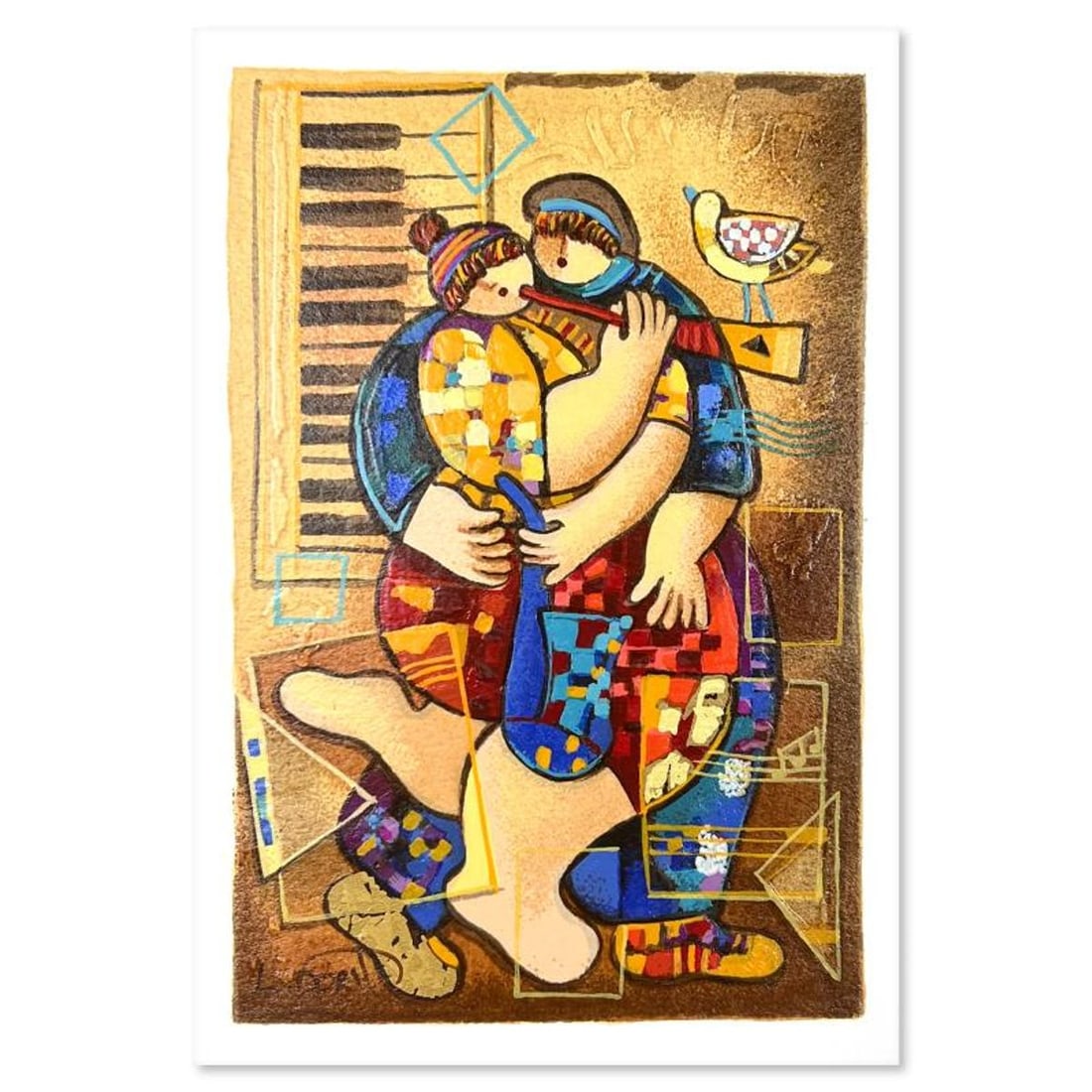 Dorit Levi, "Trumpet of Love" Limited Edition Serigraph, Numbered and Hand Signed with Letter of: "Trumpet of Love" is a limited edition serigraph on paper by Dorit Levi. The piece comes hand signed by the artist, numbered, and with a letter of authenticity. Measures approximately 8" x 5.5".