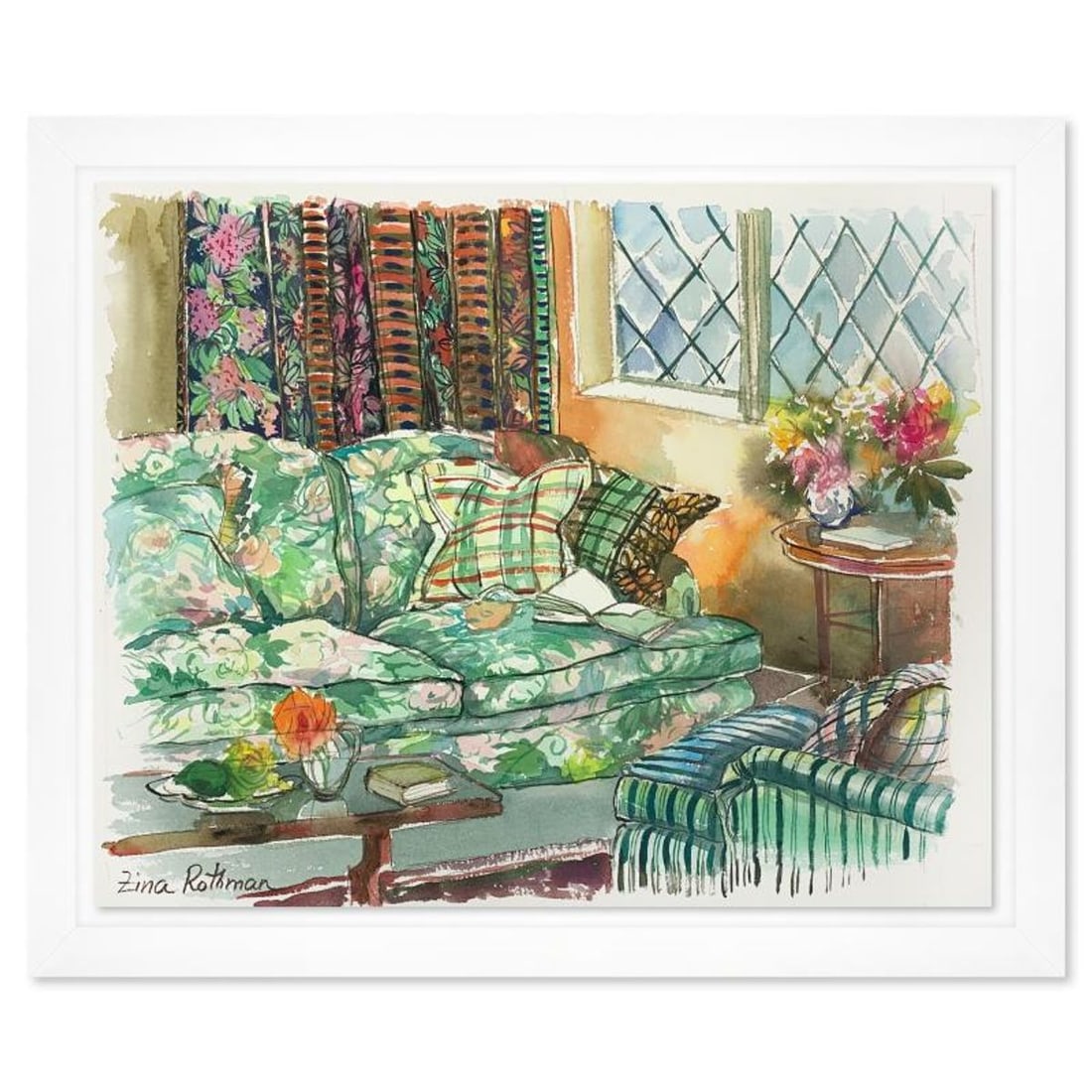 Zina Roitman, Framed Hand Signed Original Painting with Letter of Authenticity.: This is an untitled original painting on paper by Zina Roitman. The piece is hand signed, framed, and comes with a letter of authenticity. Measures approximately 18" x 21" (framed), 14" x 17" (sheet).