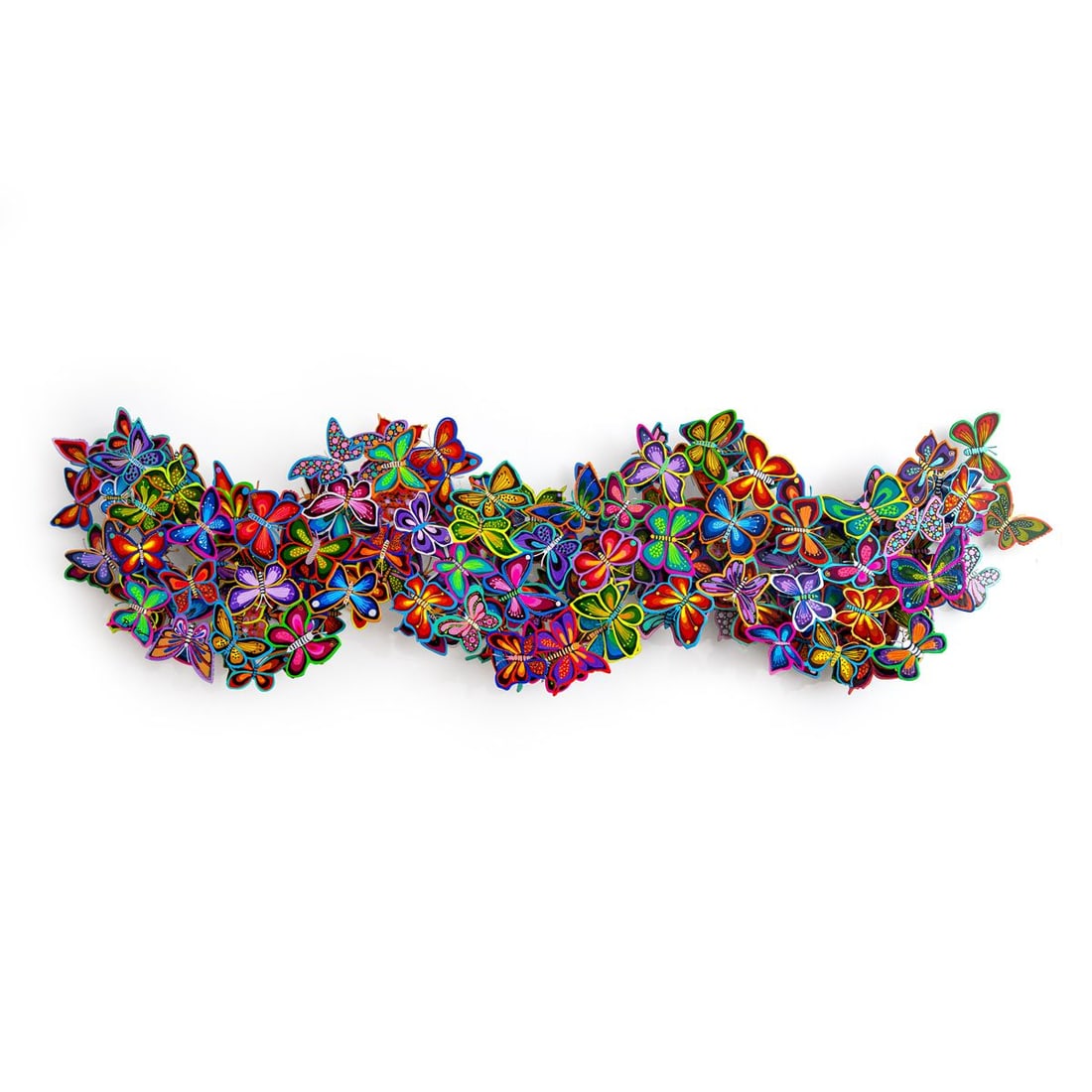 Patricia Govezensky- Original Painting on Cutout Steel "Love Butterflies": Artist: Patricia Govezensky. Medium: Original Painting on Cutout Steel. Title: Love Butterflies. Size: 14" x 47". Signature: Hand Signed by the artist. Certificate of Authenticity: Is included. Additi