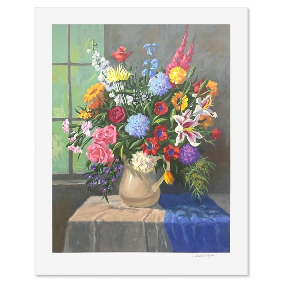 Edward Glafke, "Window Bouquet" Limited Edition Serigraph, Numbered and Hand Signed with Letter of: Window Bouquet is a limited edition serigraph on paper by Edward Glafke, numbered and hand signed by the artist. Includes Letter of Authenticity. Measures approx. 30" x 24" (border), 25.5" x 20"
