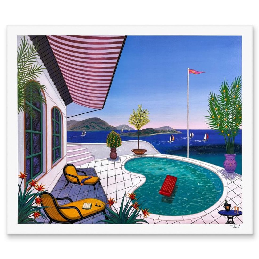 Fanch Ledan, "Piscine Palette" Limited Edition Serigraph, AP Numbered and Hand Signed with Letter of: Piscine Palette is a limited edition serigraph on paper by Fanch Ledan, AP numbered and hand signed by the artist. Includes Letter of Authenticity. Measures approx. 19.5" x 23" (border), 17.5" x 21"