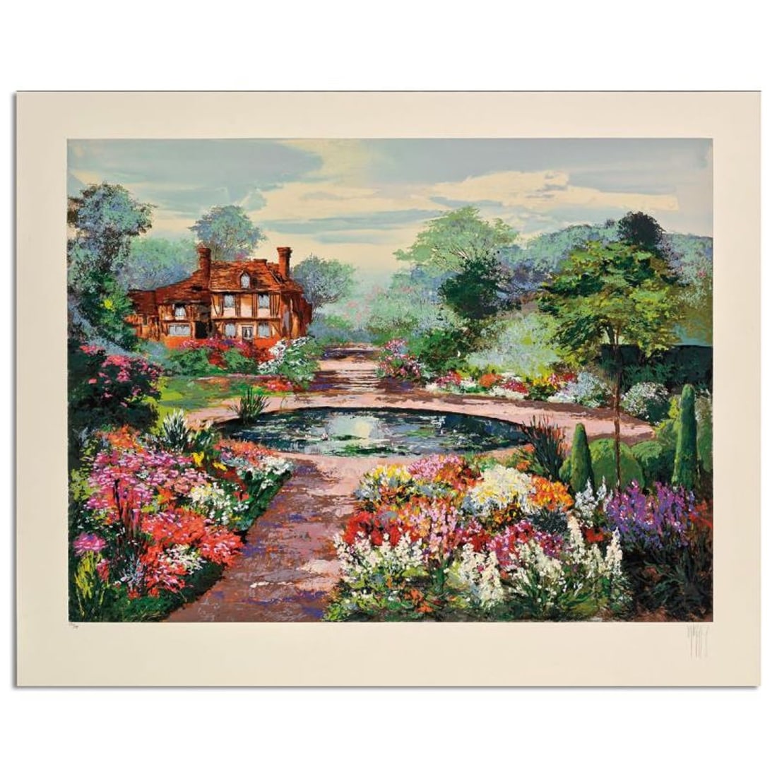Mark King (1931-2014), "English Water Garden" Hand Signed Limited Edition Serigraph with Letter of: English Water Garden is a limited edition serigraph on paper by Mark King (1931-2014). Hand signed and numbered, this piece comes with a letter of authenticity and measures approximately 28" x 37" (im