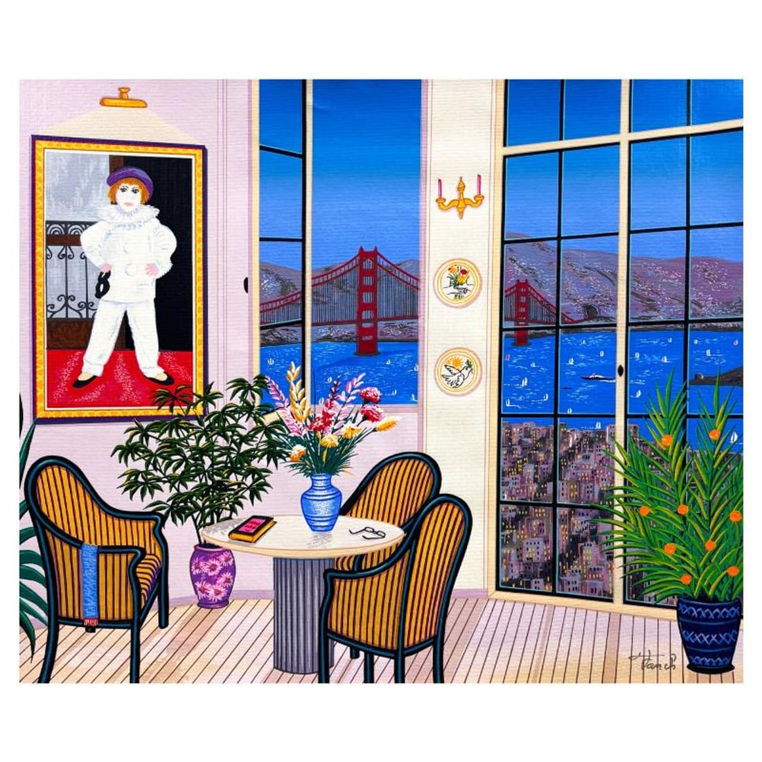 Fanch Ledan, "Penthouse by the Bay" Limited Edition Serigraph on Canvas, AP Numbered and Hand Signed: Penthouse by the Bay is a limited edition serigraph on canvas by Fanch Ledan, AP numbered and hand signed by the artist. Includes Certificate of Authenticity. Measures approx. 17.5" x 21" (image).