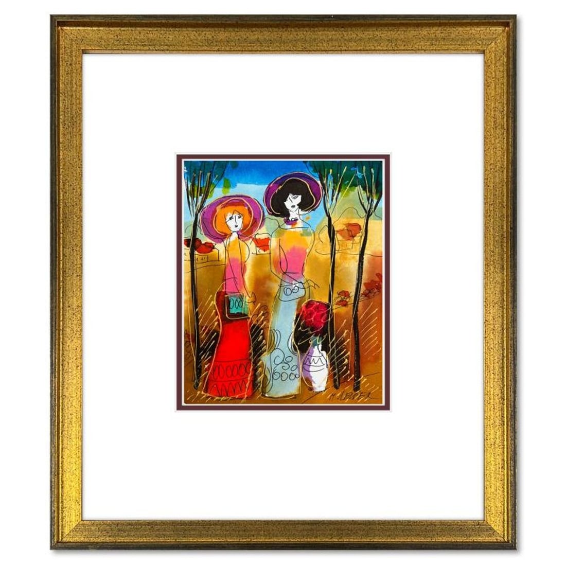 Moshe Leider, Framed Original Mixed Media Watercolor Painting, Hand Signed with Letter of: This is an original mixed media watercolor painting on paper by Moshe Leider. Hand signed by the artist, this piece comes custom framed and includes a Letter of Authenticity. Measures approximately 15