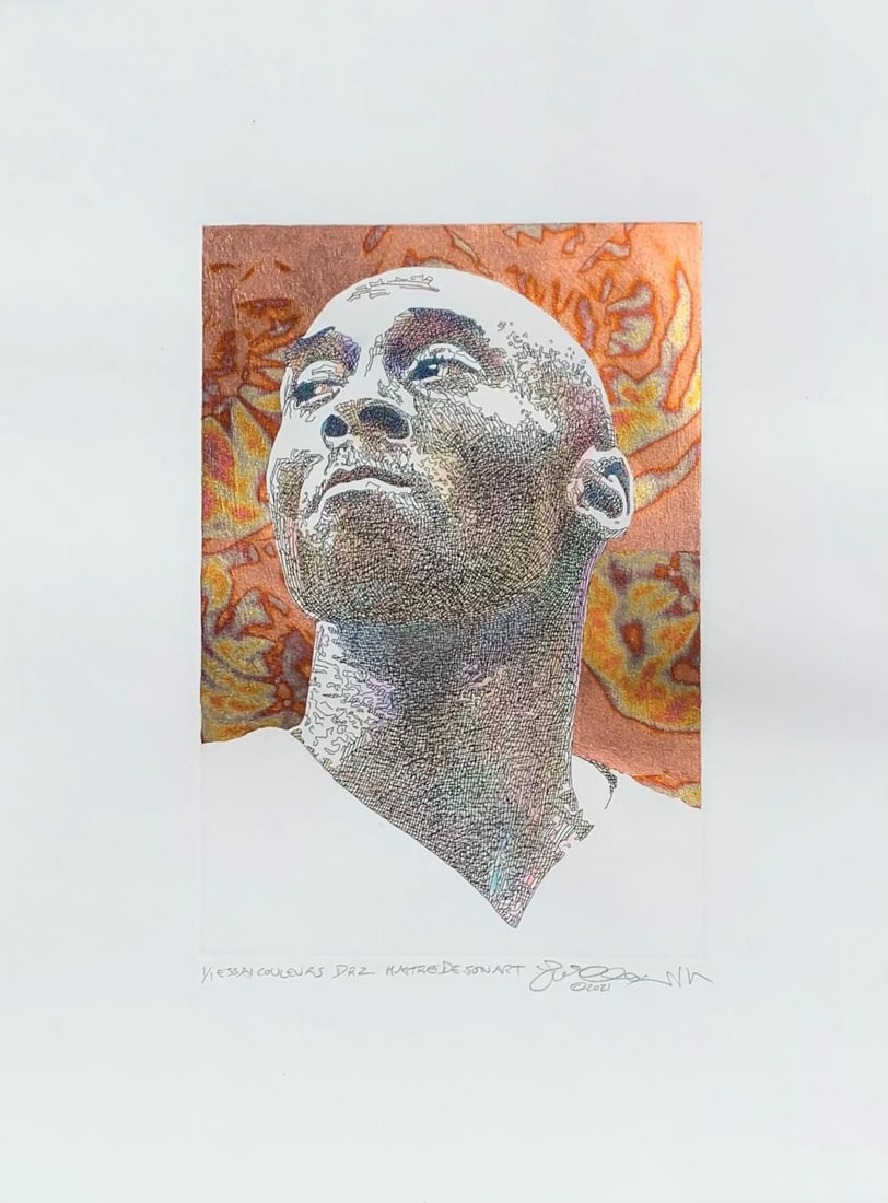 Guillaume Azoulay- 1/1 colors trial proof - one of a kind "Maitre de son art (Kobe)": Artist: Guillaume Azoulay. Medium: 1/1 colors trial proof - one of a kind. Title: Maitre de son art (Kobe). Size: 15" x 19.5". Additional: Size of the image is : 8"?x11.75"?. Reference#: 28063.