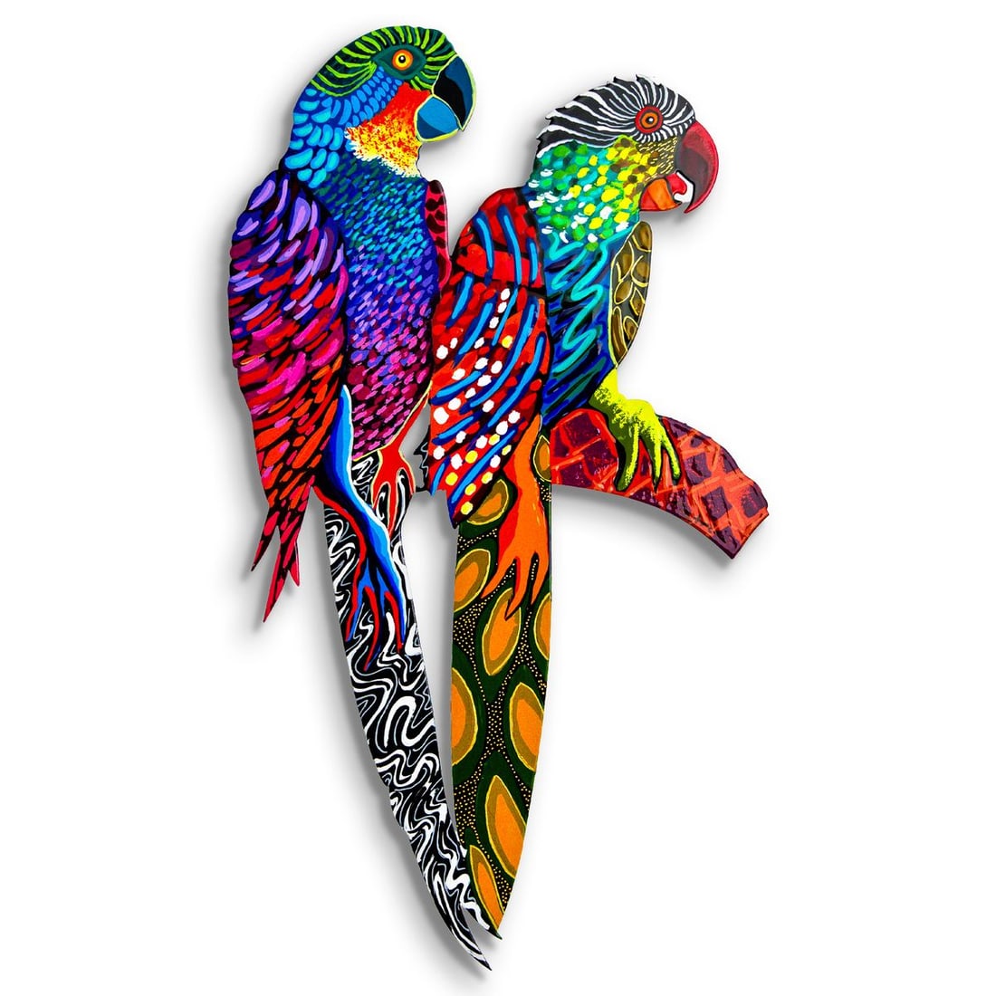 Patricia Govezensky- Original Painting on Laser Cut Steel "Two Parrots" (1 of 2)